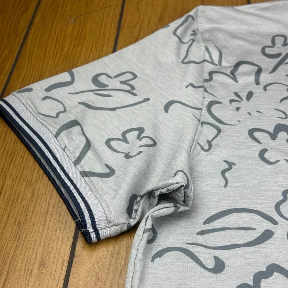 G/FORE Mens Floral Print Polo Shirt Grey XXL‎ Short Sleeve Golf Performance